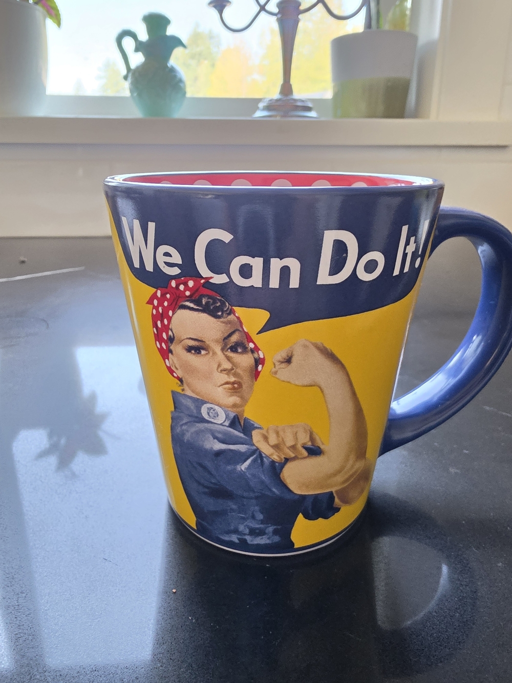 Vintage Rosie the Riveter "We Can Do It!" Coffee Mug - Red Polka Dot Interior